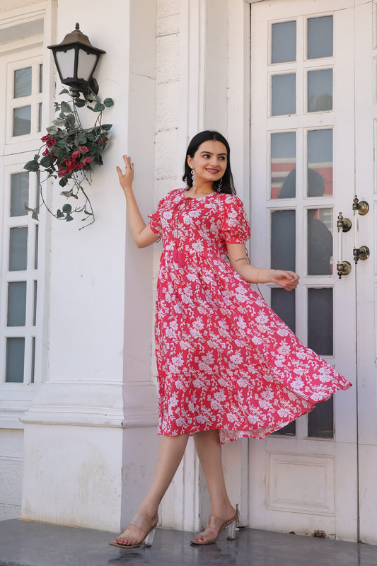 Rayon Fancy Latest Women Pink Designer Dress