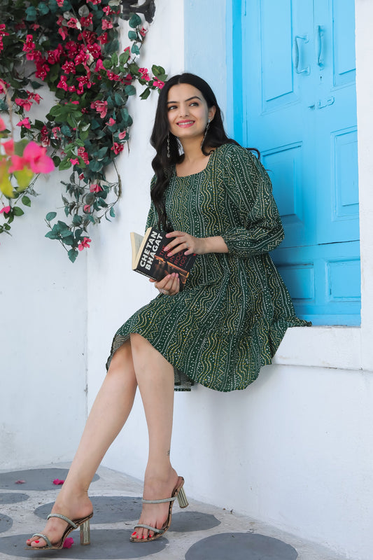Rayon Fancy Latest Women Green Designer Dress